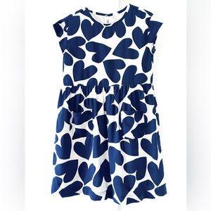 Darling Navy Cutout Hearts Primary Girls Dress, Size 6/7